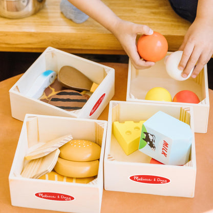 Melissa & Doug Food Groups - 21 Hand-Painted Wooden Pieces and 4 Crates