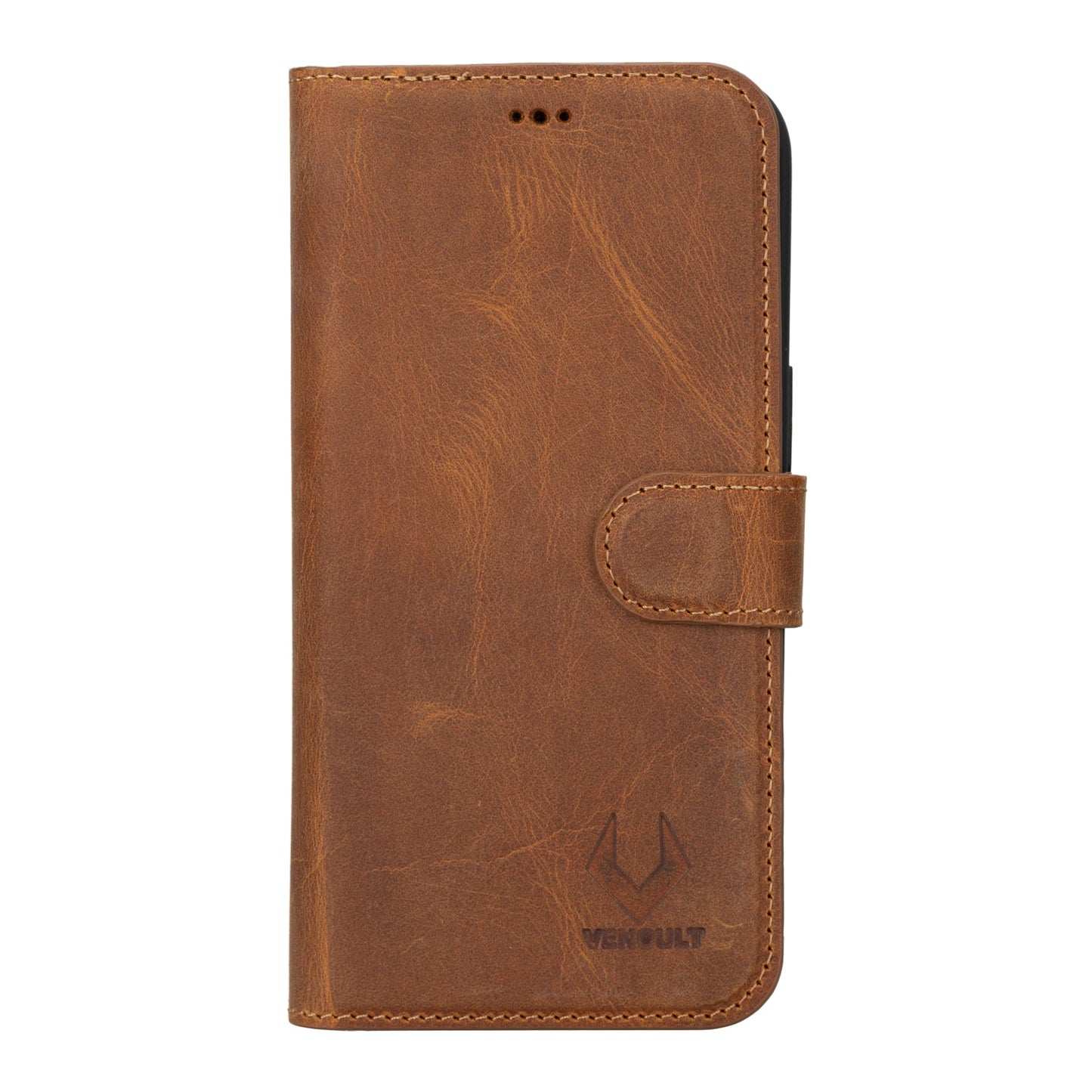 VENOULT Detachable Wallet Case for iPhone 15 Pro MAX, 4 Card Holder Wallet, Man or Women Folio Cover, Compatible with Magsafe, RFID, Genuine Leather, Kick Stand (Almond Brown)