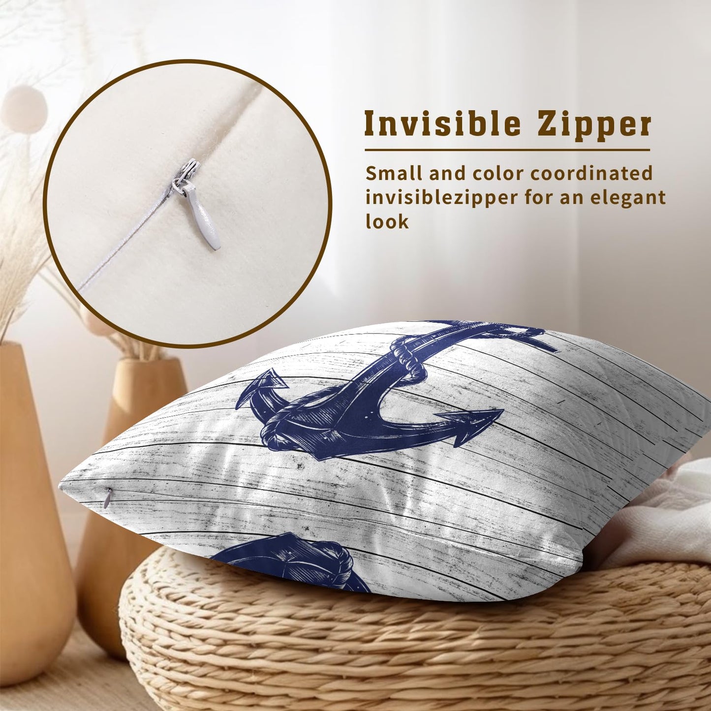 Imiss Navy Blue Anchor Throw Pillow Covers 18 X 18 Inch Nautical Pillow Cover Set of 2 Soft Cotton Home Decorative Double Sided Cushion Covers for Outdoor Sofa Bedroom Car