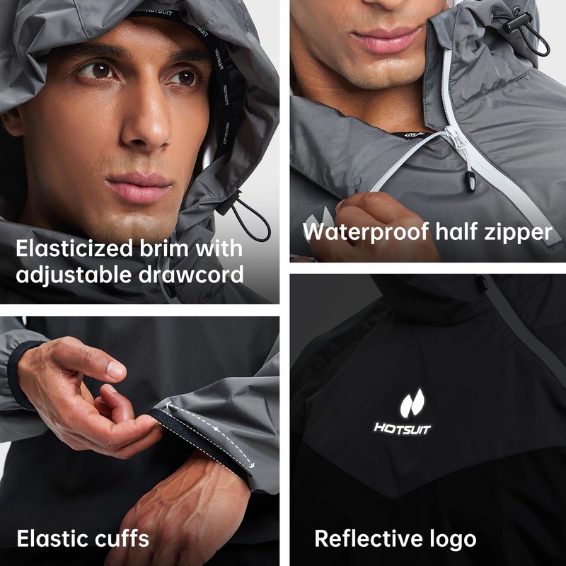 HOTSUIT Sauna Suit Men Weight Loss Gym Exercise Sweat Suits Workout Jacket, Gray, M