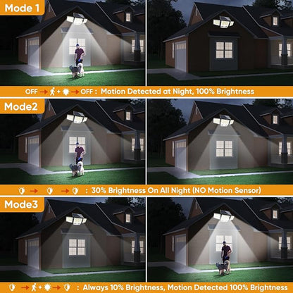 Solar Motion Sensor Outdoor Lights Waterproof - 3000LM 3 Modes Security Lights Outdoor 270° Illumination IP65 LED Solar Flood Wall Light for Garden Yard Patio Pathway (Modern, 4)