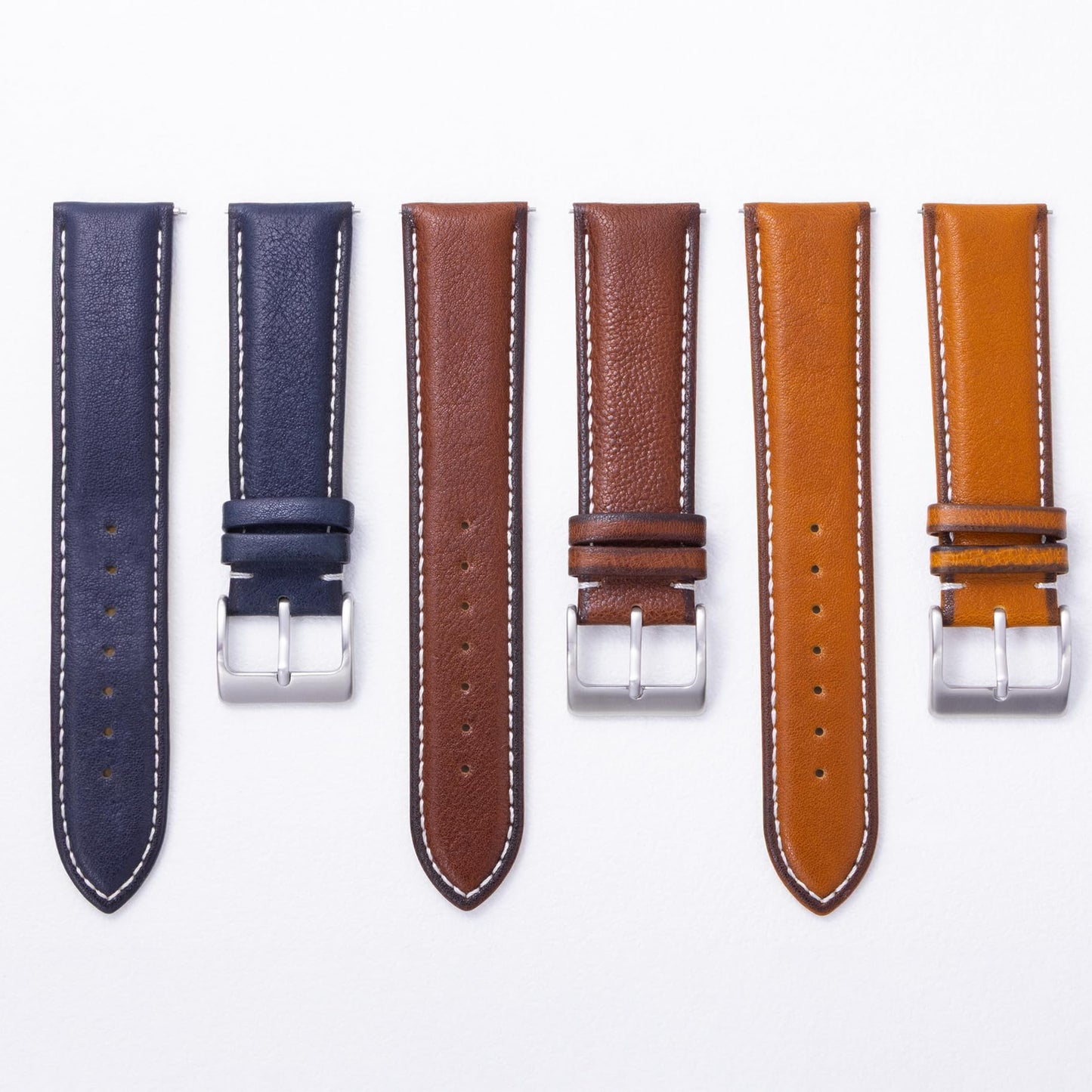 Berfine 20mm Top Grain Leather Watch Band, Quick Release Watch Strap, Blue