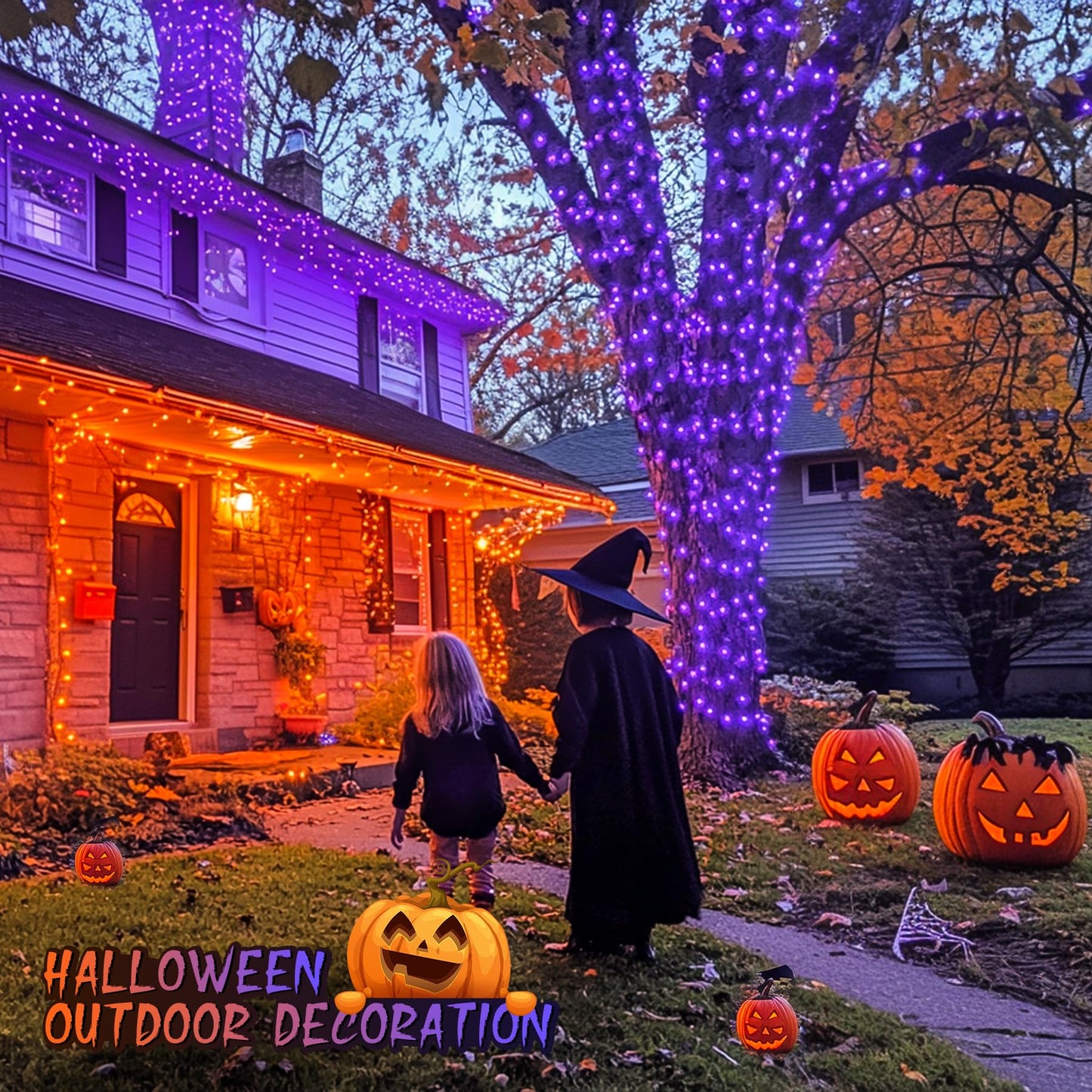 JMEXSUSS Halloween Decoration Lights, 200 LED Orange Purple Halloween Lights Clear Wire, 11 Modes Connectable Halloween String Lights Indoor Outdoor Plug in for Halloween Tree Decorations