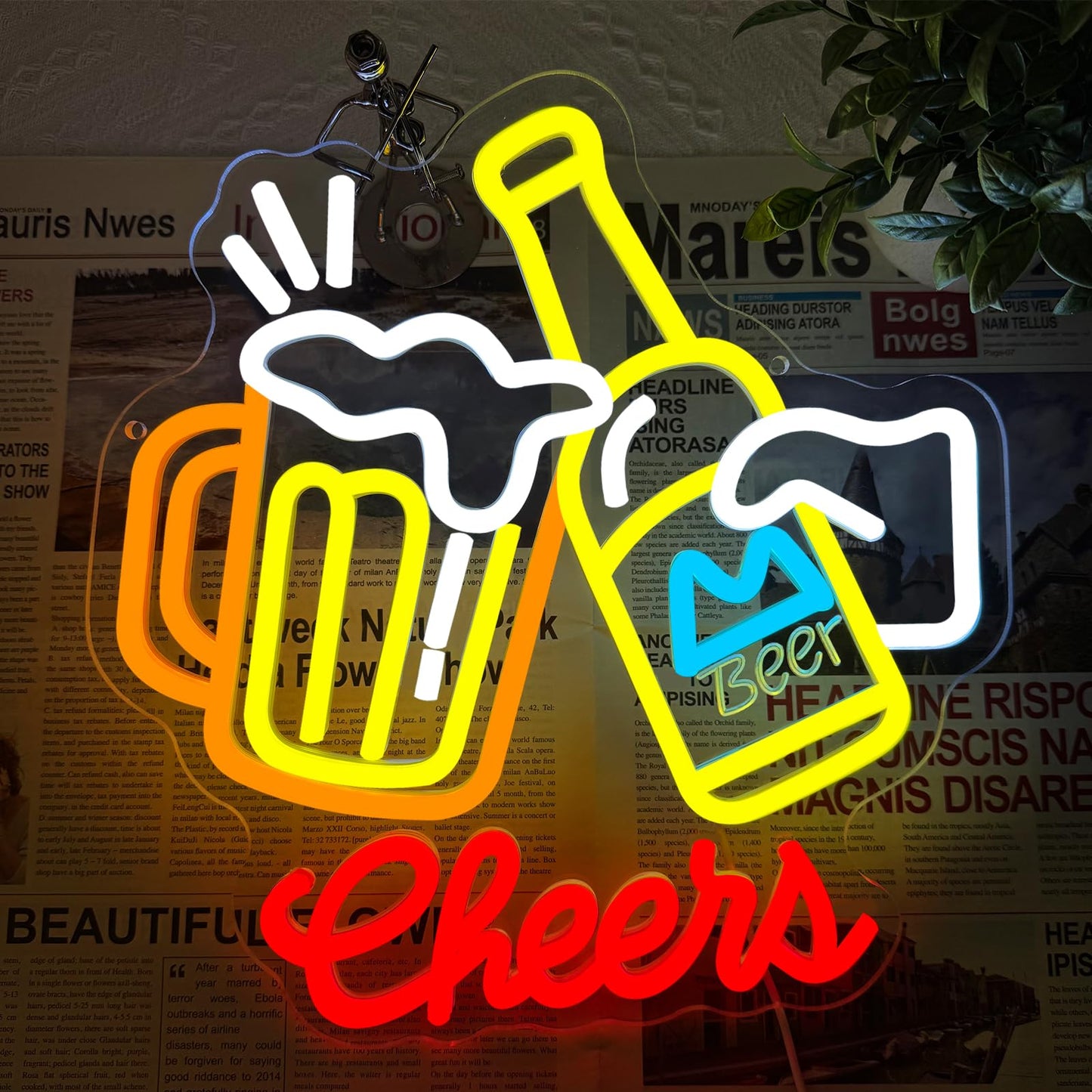 Cheers Beer Neon Sign, Dimmable USB Powered LED Light for Wall Decor, Bar Neon Lamp for Man Cave Home Bar Pub Party Bedroom, Birthday Christmas Gift for Beer Lovers
