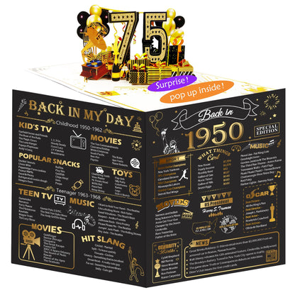OLOSONG 75th Birthday Card for Men Women, Funny 3D Pop Up 75th Birthday Gifts for Grandma Mom Dad, Back In 1950 Happy 75 Year Old Birthday Decorations Cards for Her Him