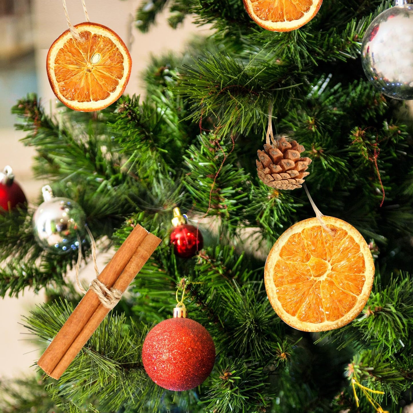 31 Pcs Christmas Ornaments Set, Natural Dried Orange Slices, Cinnamon Sticks and Pinecones, Pre-Tied Jute for Xmas Tree Hanging Decor, Rustic Holiday DIY Crafts