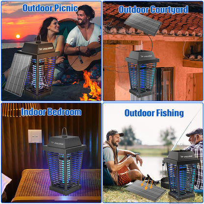 PALONE Solar Bug Zapper 4500V Electric Mosquito Zapper Outdoor, USB-C and Solar Panel Dual Charging Electric Zapper Racket, Fly Trap with UV Light for Flies Gnats Moths