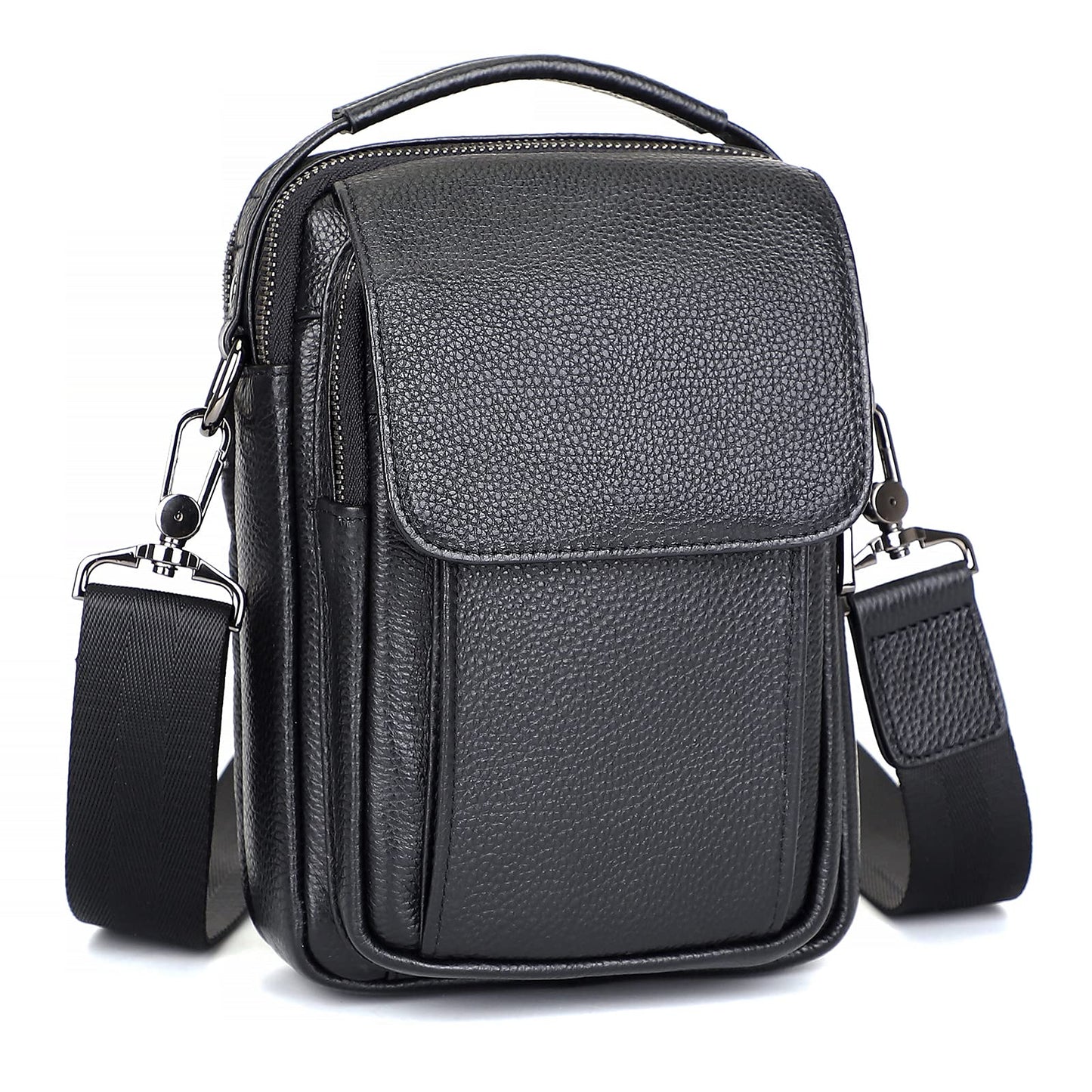 Augus 100% Genuine Leather Small Messenger Bag for Men - Crossbody Shoulder Sling Travel Daypack with Magnetic Buckle, Unisex Design for Daily Commute & Travel