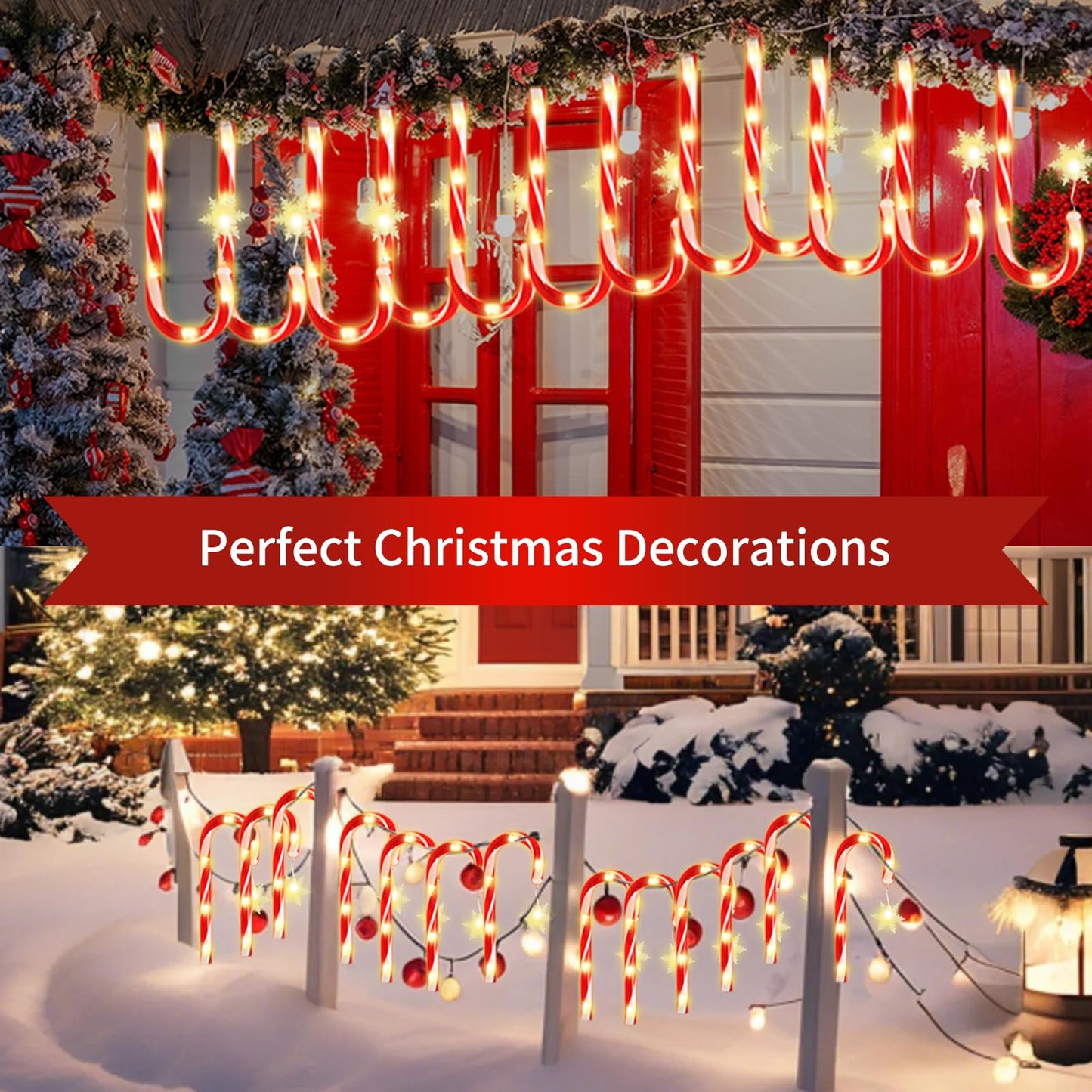 MOUOUSO Solar Christmas Candy Cane Lights, Outdoor Waterproof Pathway Stake Lights with 8 Modes, Solar Lights for Outside Yard Walkway Garden Christmas Decorations
