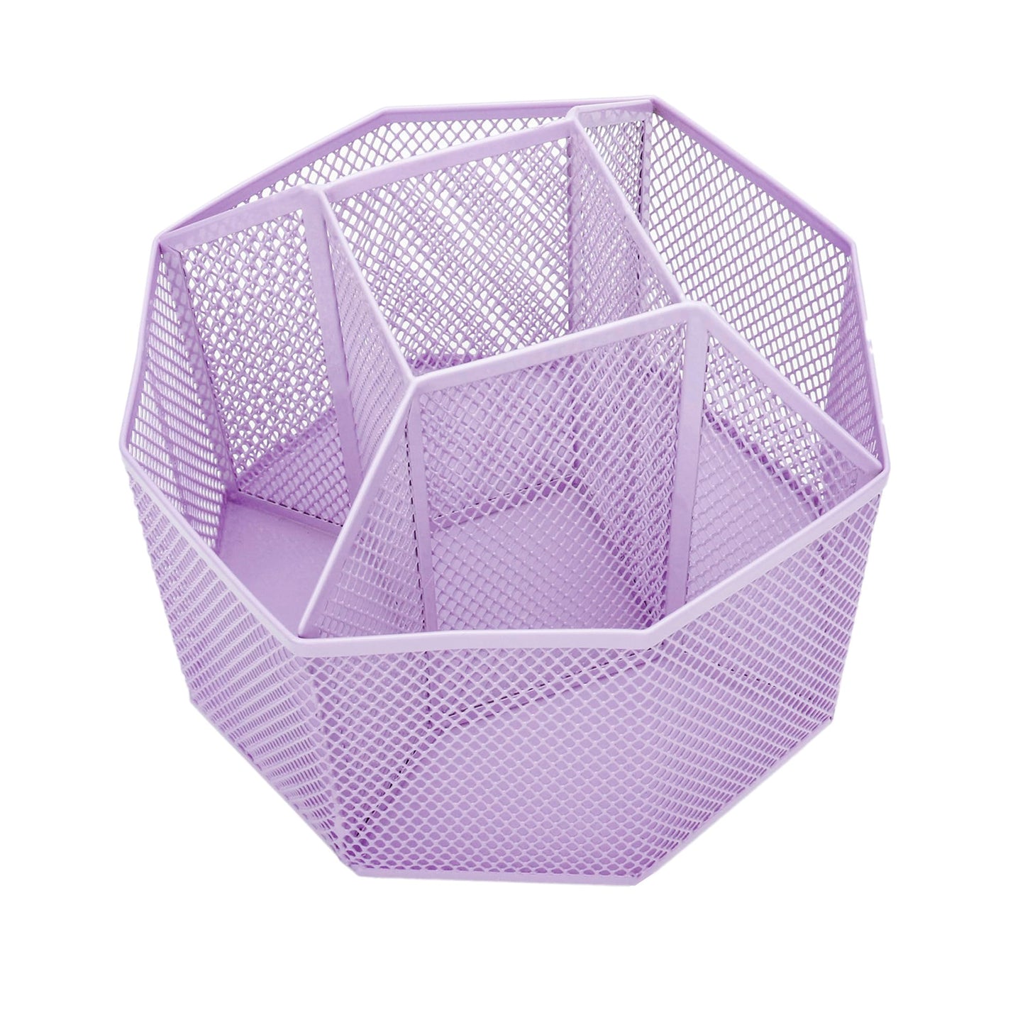 Annova Mesh Desk Organizer Rotate with 5 Compartments Spinning Tidy Candy/Pen Holder Office, Art Supply, Storage, Classroom, Home (Light Purple)
