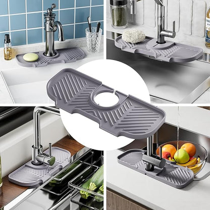 2 Pack Faucet Mat for Kitchen Sink，6° Slope Sink Splash Guard，Splash Guard for