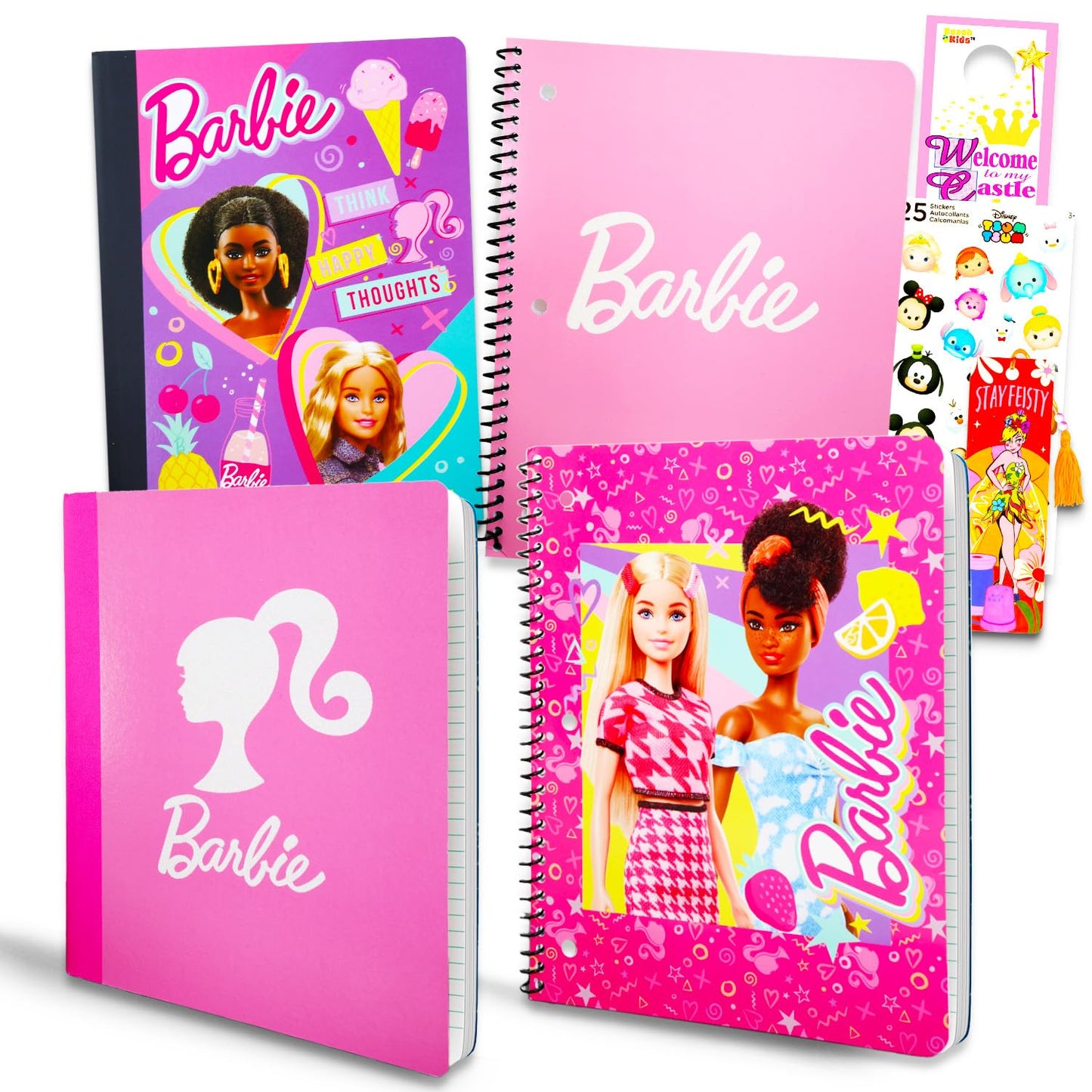 Barbie Notebooks for School - Bundle Includes 4 Notebooks for Kids Plus Stickers, Bookmark, More School Supplies for Girls, Kids