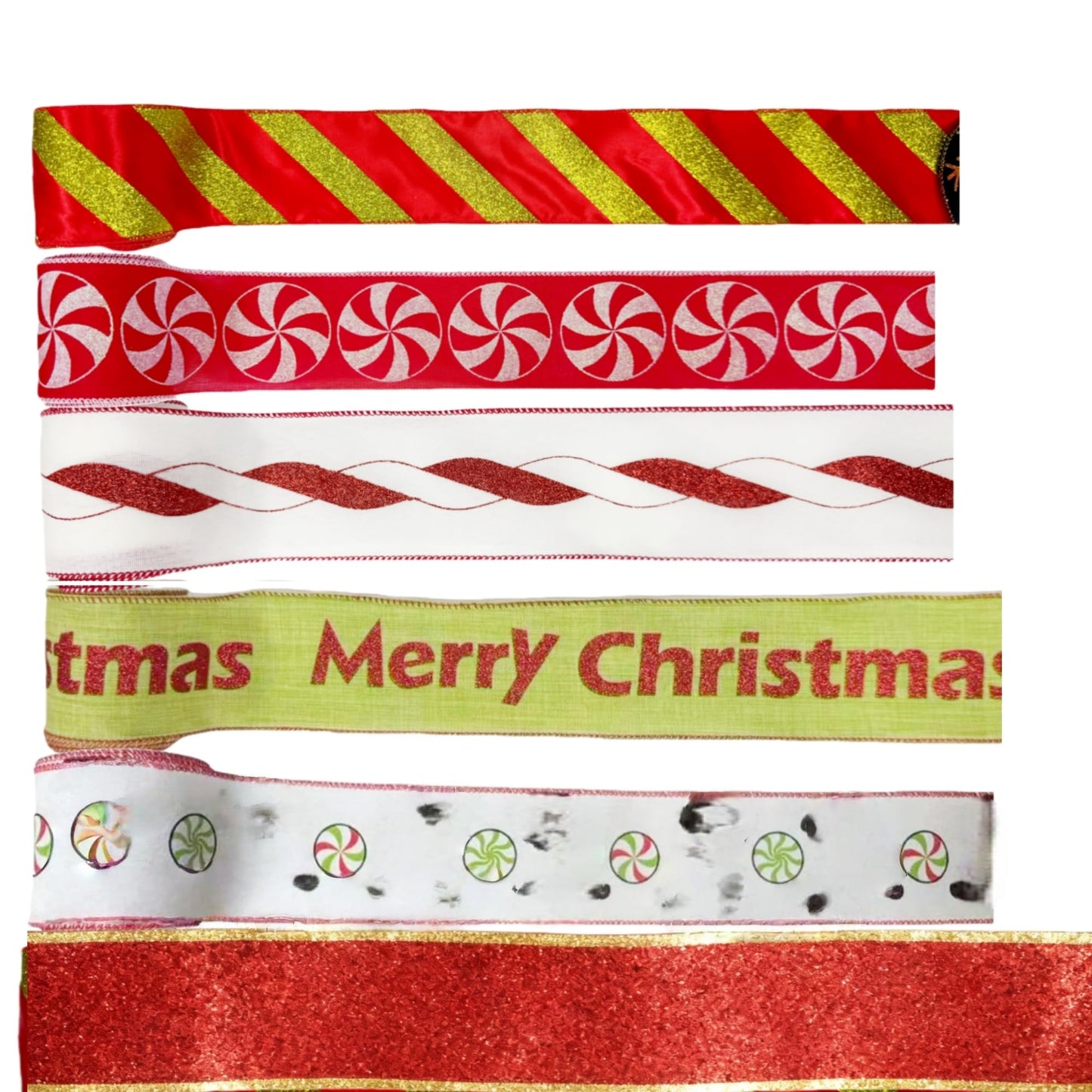 Meseey Red Green Christmas Tree Wired Ribbon 2.5 Inch x Total 30 Yards Red White Candy Cane Gift Wrapping Ribbons for Xmas Tree Wreath Bows DIY Craft Decoration