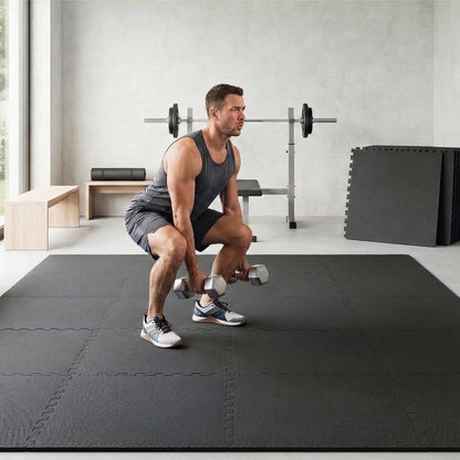 BalanceFrom Puzzle Exercise Mat 1/2" Thick, EVA Interlocking Foam Floor Tiles for Home Gym, Mat for Home Workout Equipment, Floor Padding for Kids, Black, 24 in x 24 in x 1/2 in, 144 Sq Ft - 36 Tiles