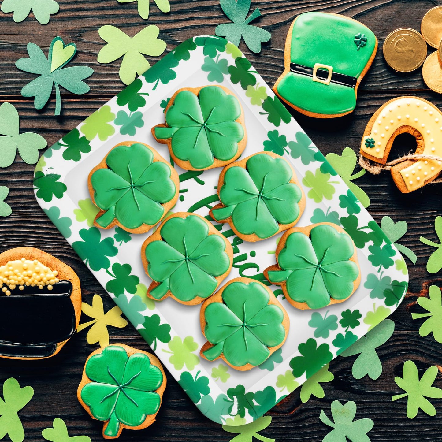 JarThenaAMCS 3Pcs Happy St. Patrick' s Day Serving Trays Shamrock Reusable Serving Dishes Lucky Clover Platter for Irish Holiday Party Sharing Snacks Fruits Dessert, 13 x 10 Inch