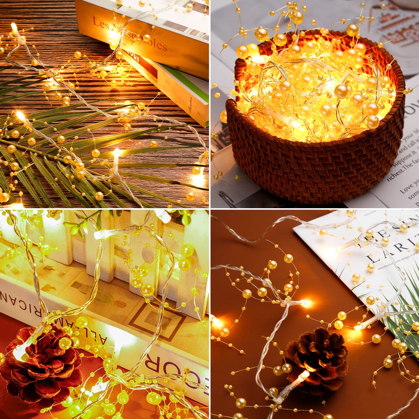 VERY100 Christmas Garland with Lights 8.3 FT Festival Lighted Berry Beaded Garland Christmas Decorations for Indoor Home Mantel Fireplace Holiday Party Decor(Gold)