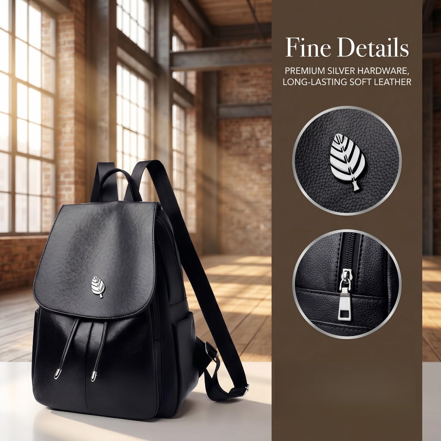 Drimzate Trendy Leather Backpack Purse for Women, Small Ladies backpacks Casual Lightweight Women Shopping Travel Daypack(A-Black)