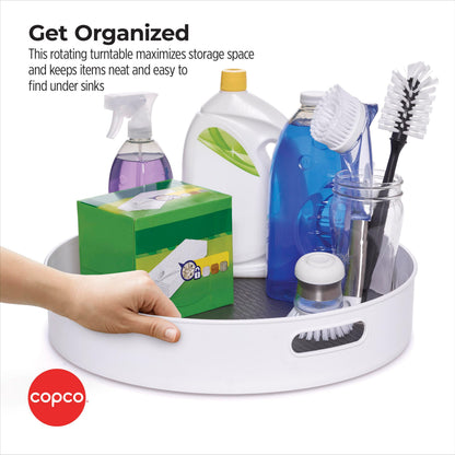 Copco Under-Sink Pantry and Cabinet Organizer, 18-Inch, Revolving Storage Solution, White and Gray