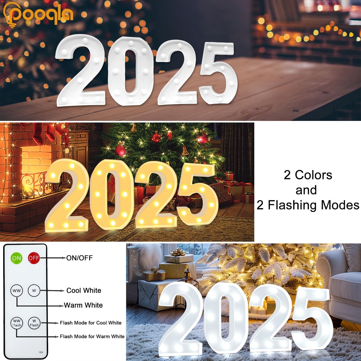 Pooqla LED Light Up Numbers, Marquee Number with Remote for 4th Birthday Decoration, Lighted Numbers Gift for Boys Girls Party Backdrop Wedding Anniversary Decor, Warm White and Cool White Number 4