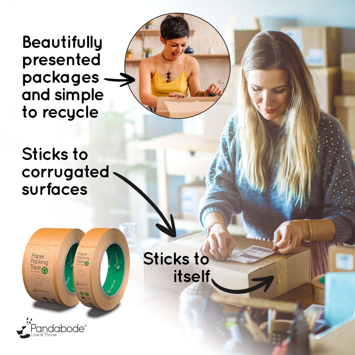 Kraft Paper Packing Tape 48mm x 50m | 6 Pack | Brown Paper Tape for Strong Parcel Packaging | Recyclable & Eco Friendly (6)