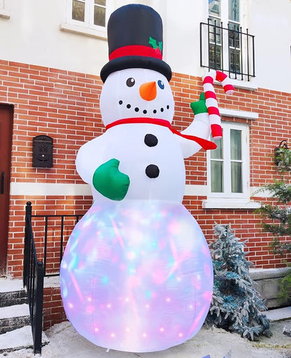 TURNMEON 12Ft Giant Christmas Inflatable Snowman Holds Candy Cane Decoration Outdoor Blow Up with Color Rotating LED Lights Stakes Tethers Christmas Decoration Home Yard Lawn Garden Xmas Holiday Party