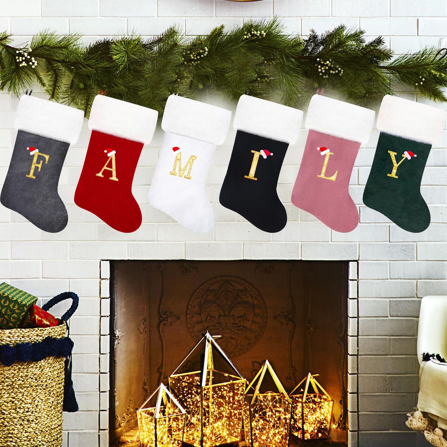 Eoocan 20 Inches Monogram Christmas Stockings Wine Red Velvet with White Super Soft Plush Cuff Embroidered Xmas Stockings Classic Personalized Stocking Decorations for Family Holiday Season Decor(Dad)
