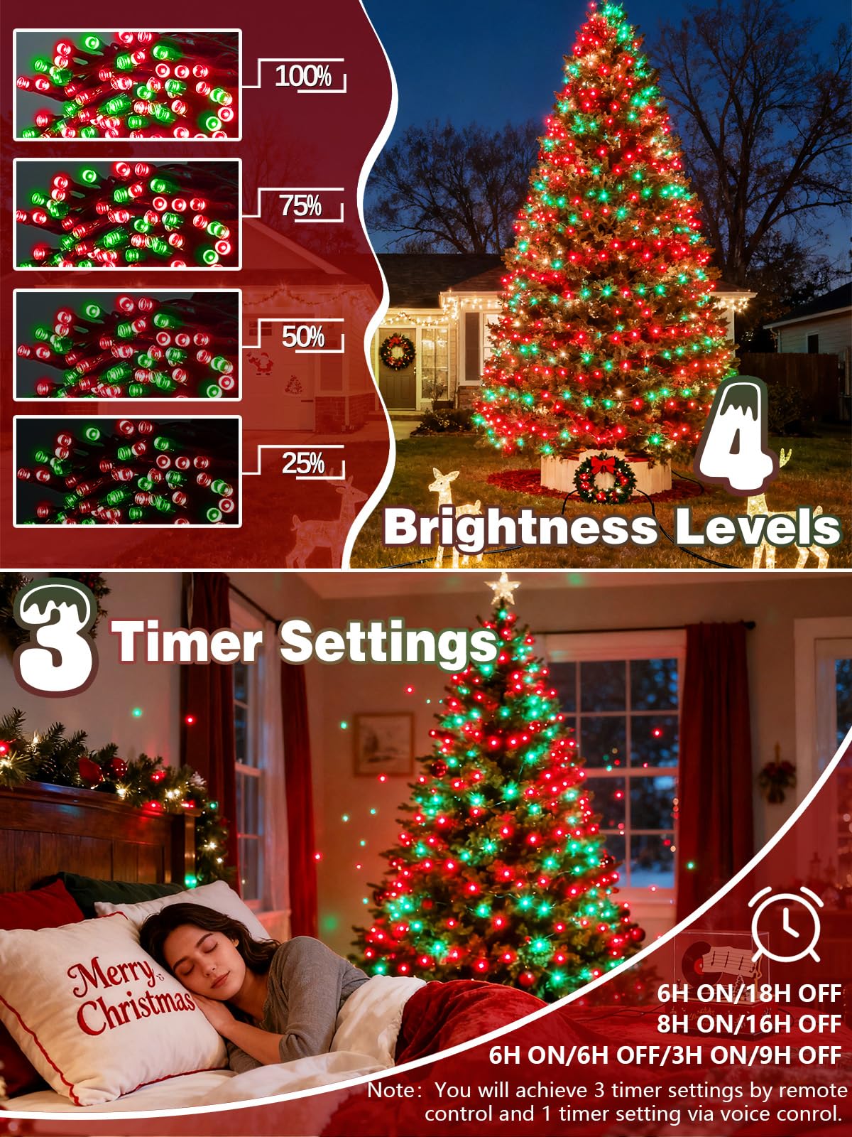 Voice Controlled Christmas Lights with Remote, 99 FT 300 LED String Lights Indoor Outdoor with 12 Modes 3 Timers, Dimmable Twinkle Light Plug in Waterproof for Xmas Tree Party Decor, Red and Green