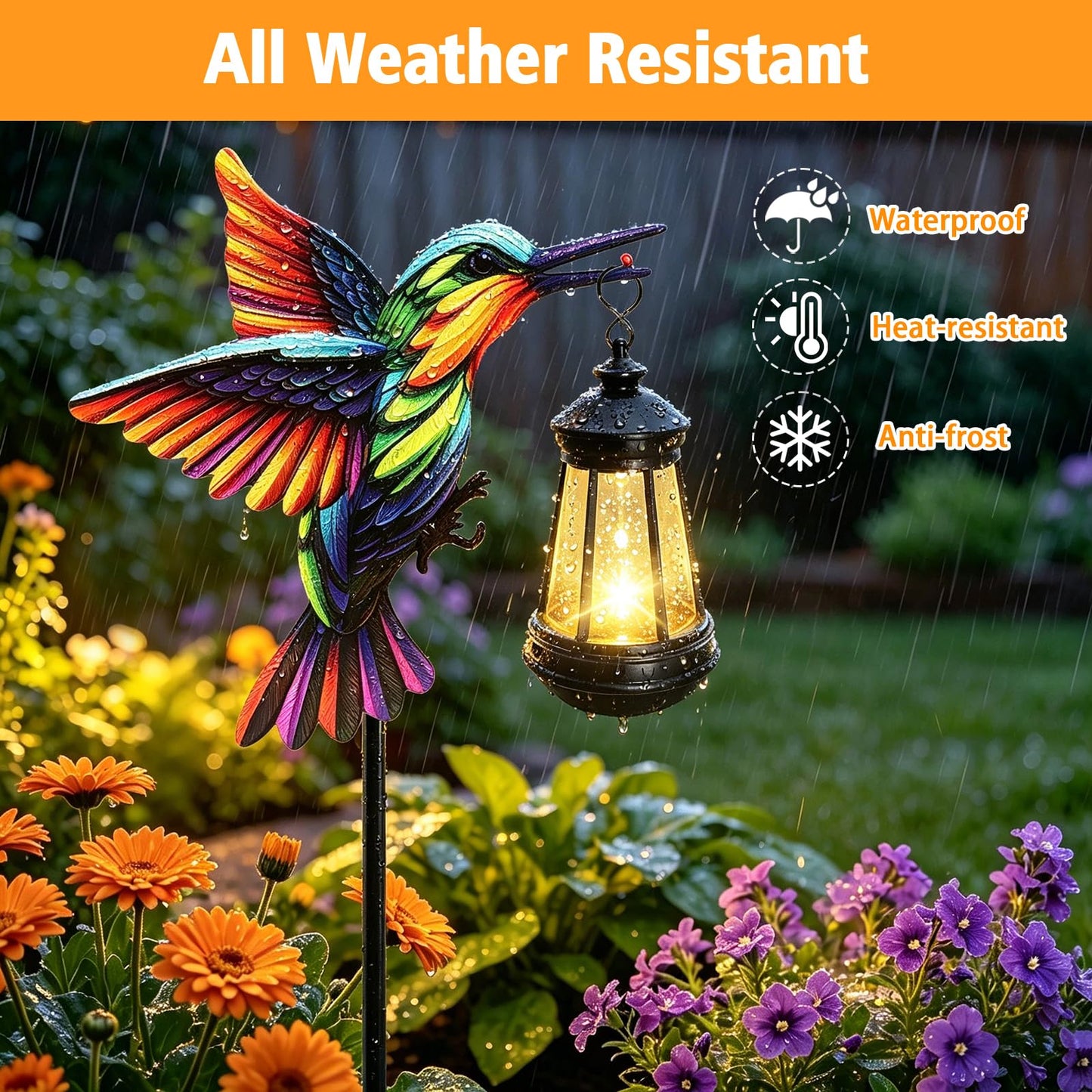 ANGMLN Hummingbird Solar Lights Outdoor, Hanging Lantern Waterproof, Birthday Gifts for Women Mom Mother's Day, Metal Garden Statue Yard Decor Patio Pathway Backyard Lawn Ornaments