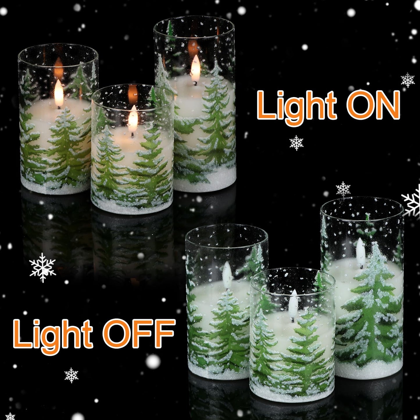 Eldnacele Christmas Tree Glass Flameless Candles Remote and Timer, Battery Operated Flickering LED Pillar Candles Warm White Light 3 Pack Dinner Xmas Festival Gift Holiday Decor(Green,3×4/5/6 Inch)