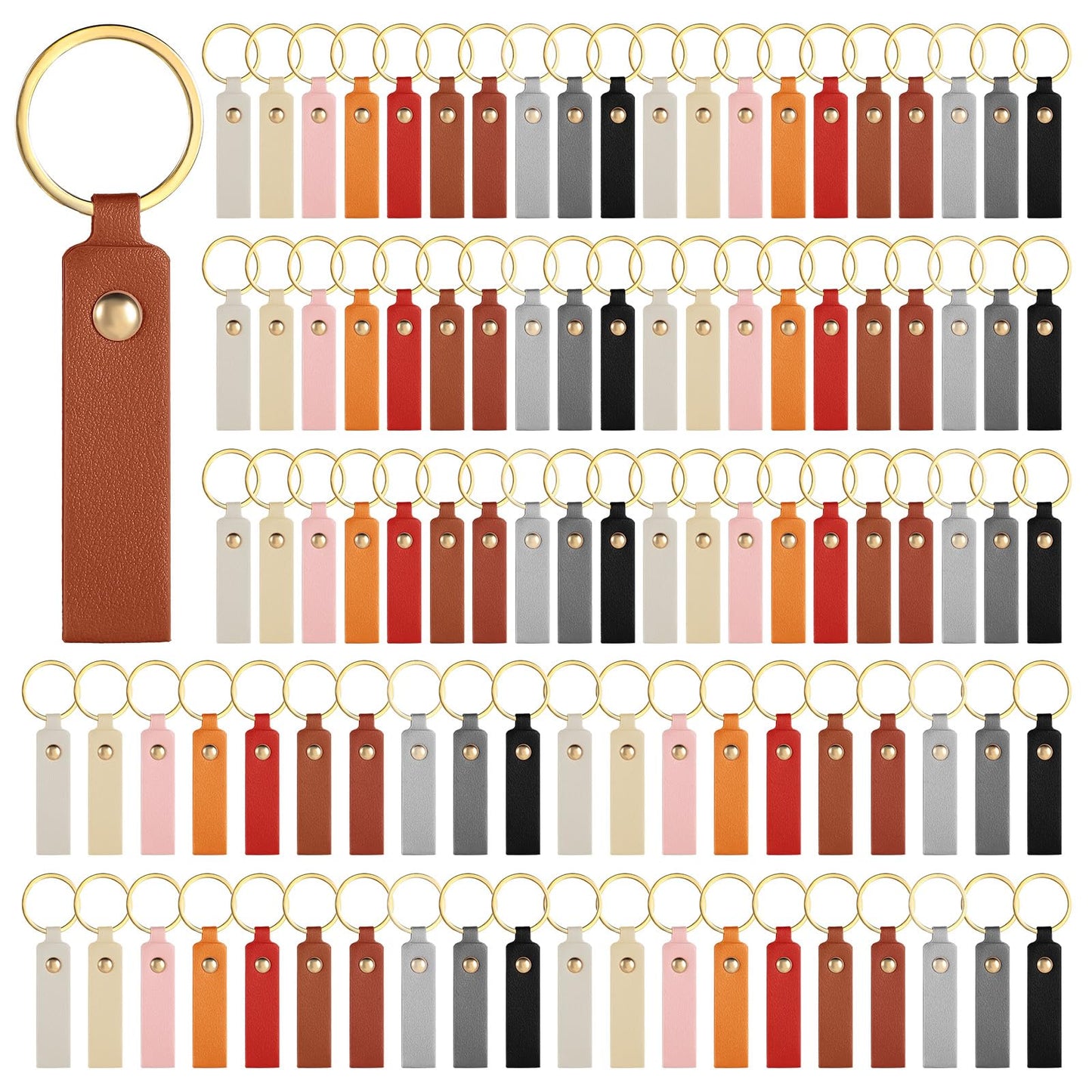 LIQWEI 100 Pcs PU Leather Keychain, Rectangular PU Leather Key Fob Kit, Laser Engraving Key Chain with Keychain Rings for DIY Keychains Craft Birthday Gift Men Women