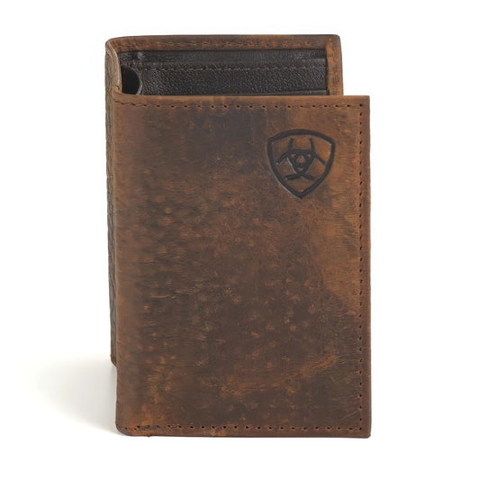 ARIAT Trifold Wallet Emboss Corner Logo Brown One Size