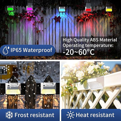 Solar Powered Fence Deck Lights Outdoor Waterproof Led IP65 RGB Color Changing/Warm White Auto On/Off Solar Step Lights for Outside Stair Garden Yard Wall Patio (2 Pack, White)