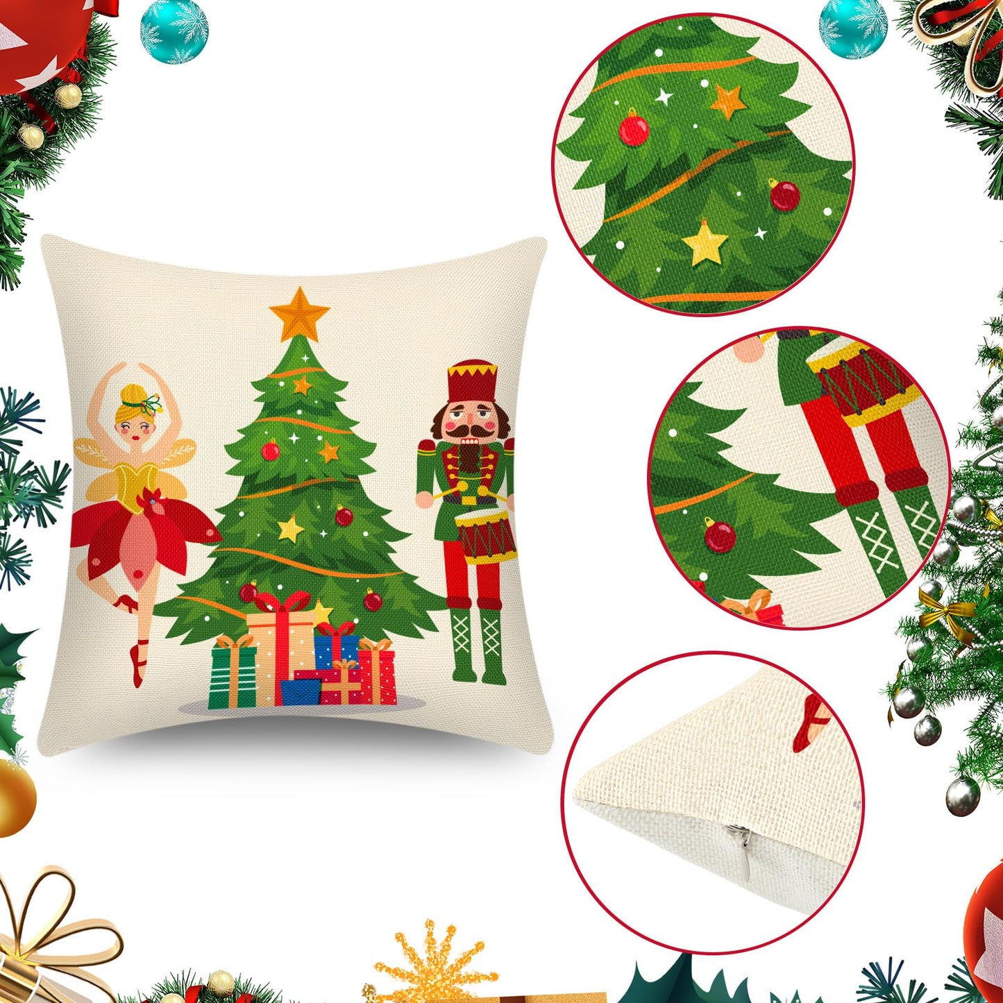 Tatuo 6 Pcs Christmas Santa Claus Nutcracker Throw Pillow Cover Nutcracker Santa Cushion Decoration 18 x 18 Inch Pillowcase Holiday Decoration for Sofa Couch Bed