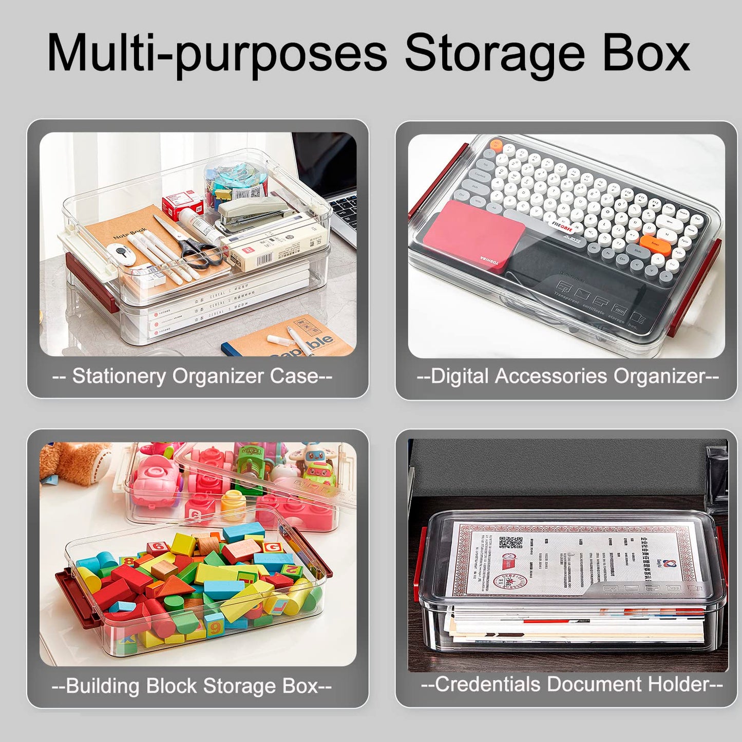 PeoTRIOL Clear File Storage Box with Lids, A4 Storage Box for 8"x11" Paper, Plastic A4 Container, Stackable Magazine File A4 Paper Project Case Bins, Desk Organizer Office Invoice Document