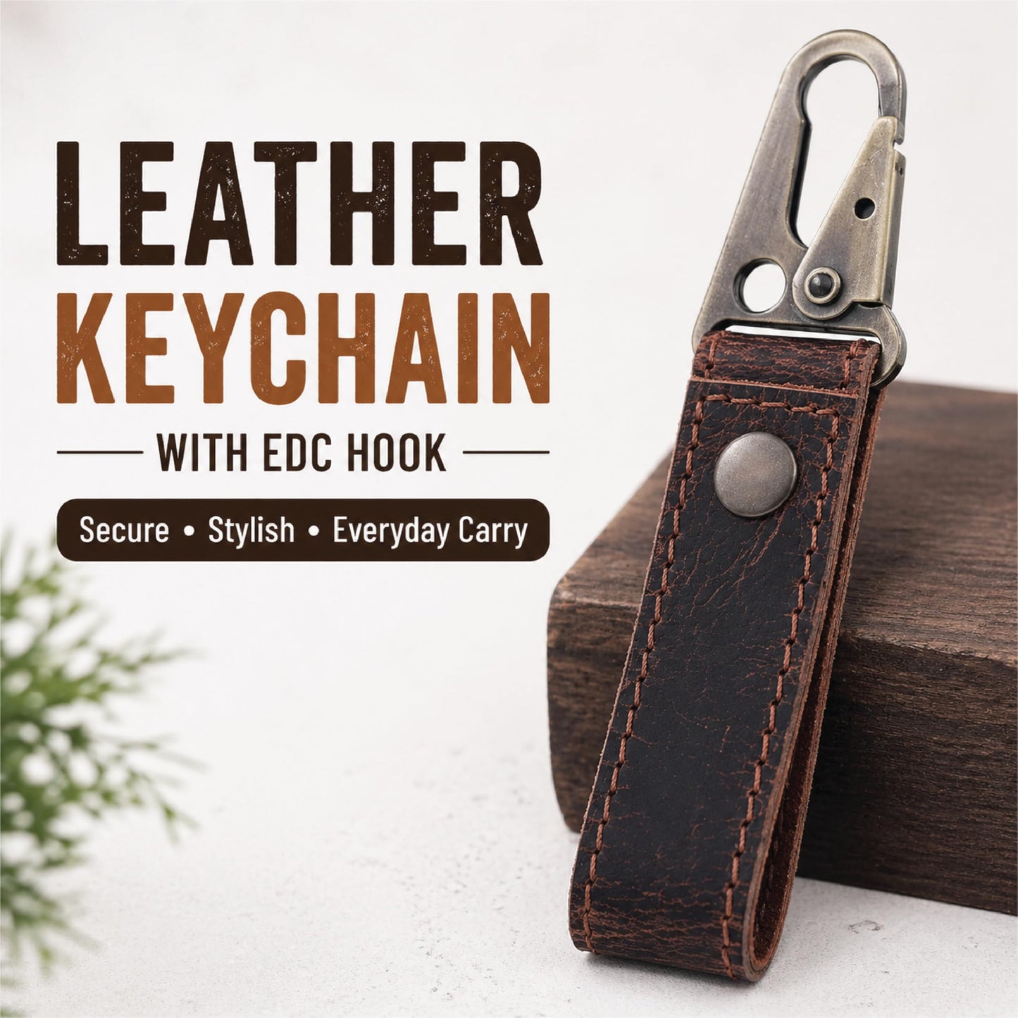 TheAntiq Genuine Leather Key Organizer with Dog Hook - Handmade Key Holder Clip with Snap Strap, Durable Leather Keychain for Belt, Bag & Everyday Carry (Brown)