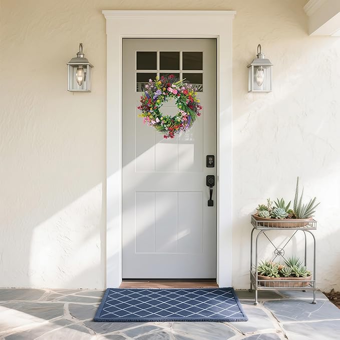 Daisy and Lavender Wildflower Spring and Summer Artificial Spring Wreath Silk Summer for Front Door Home Wall Wedding Festival Farmhouse Holiday Decor with Peg (18 inches)
