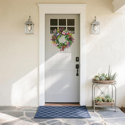 Daisy and Lavender Wildflower Spring and Summer Artificial Spring Wreath Silk Summer for Front Door Home Wall Wedding Festival Farmhouse Holiday Decor with Peg (18 inches)