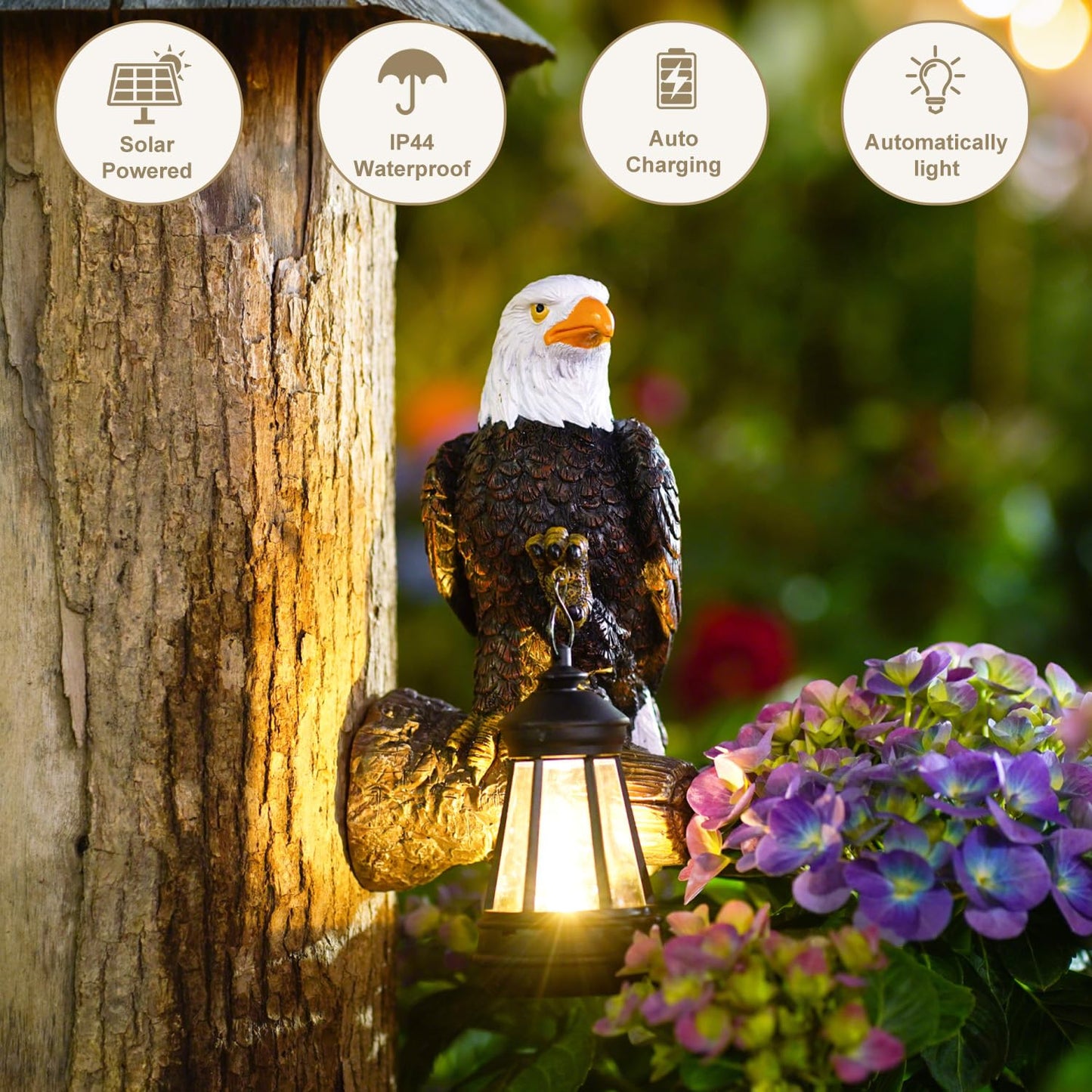 Fashionoda Eagle Tree Hugger with Solar Lantern - Resin Eagle Statue for Outdoor Garden Decor - Ideal Eagle Housewarming & Birthday Gifts for Grandma Mom Women