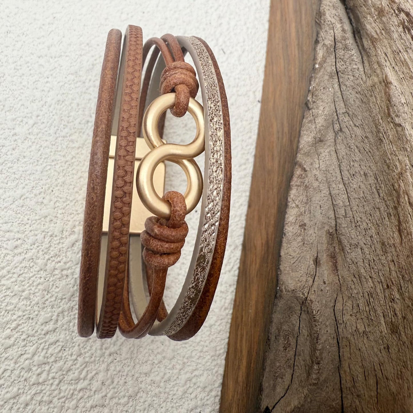YYWANGART Infinity Leather Bracelet Bangle Multi-layer Brown Leather Wrap Bracelet Gold Infinity Symbol Bracelet for Women Christmas Gift