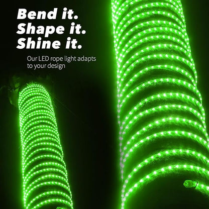 WYZworks 1116LEDs 100ft LED Outside Rope Lights, Outdoor ETL Certified Waterproof Permanent 360 Degree Light Emitting, Flexible Tube, Connectable, Christmas Palm Tree Exterior Landscape, Green