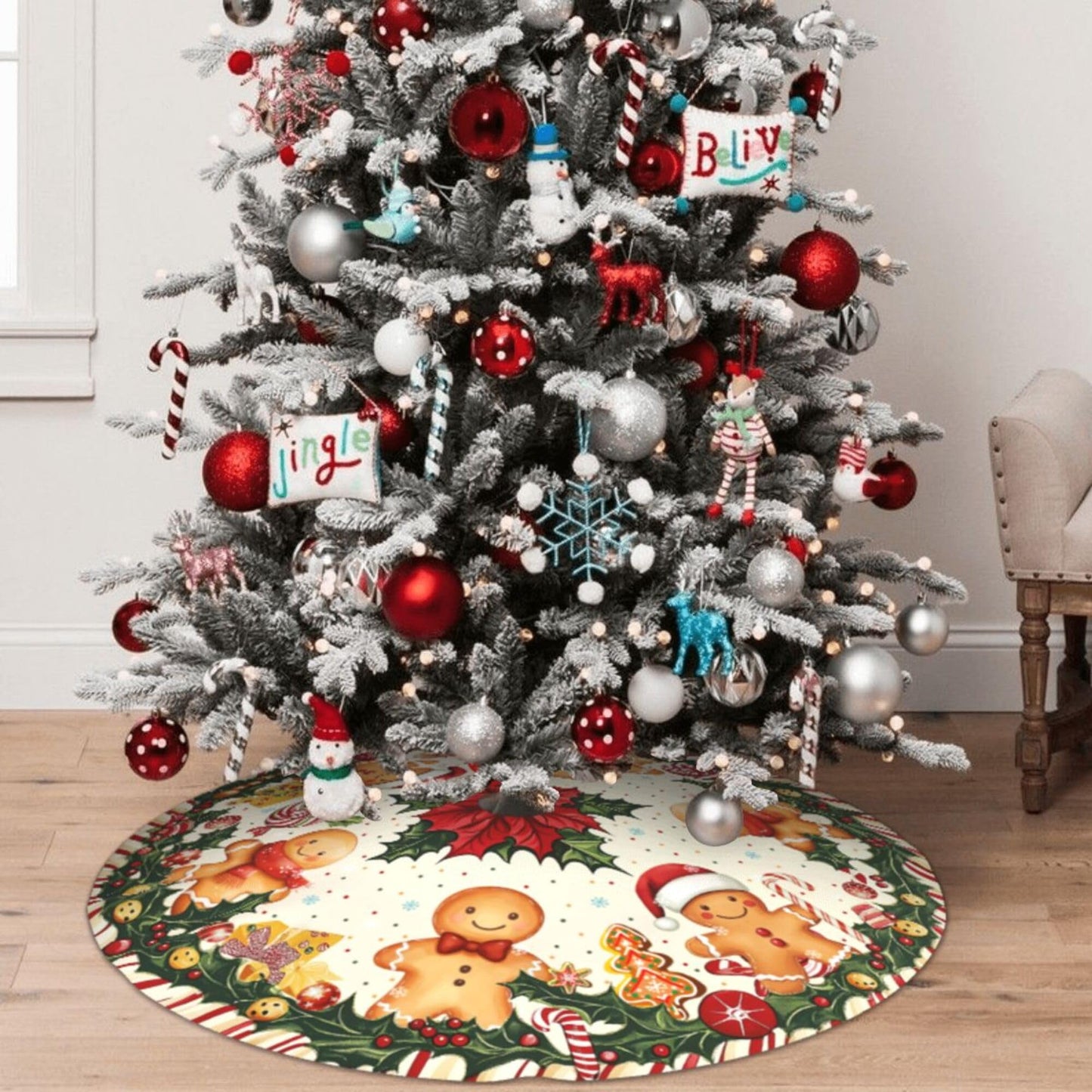 Gingerbread Man Christmas Tree Skirt 36 Inch Xmas Tree Mat Party Decor Supplies for Holiday Home Decorations