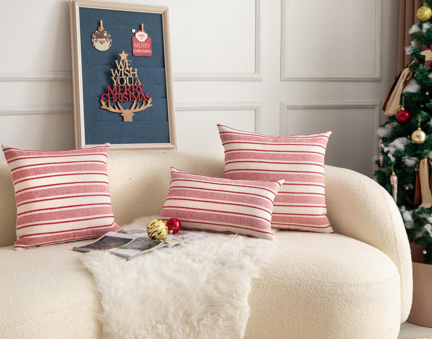 Cethom Christmas Pillow Covers, Boho Textured Red Pillow Case, Pillow Covers 20 x 20 Inch Set of 2 Christmas Decorative, Chair Sofa Bedroom Living Room Home Holiday Decor Cushion Case