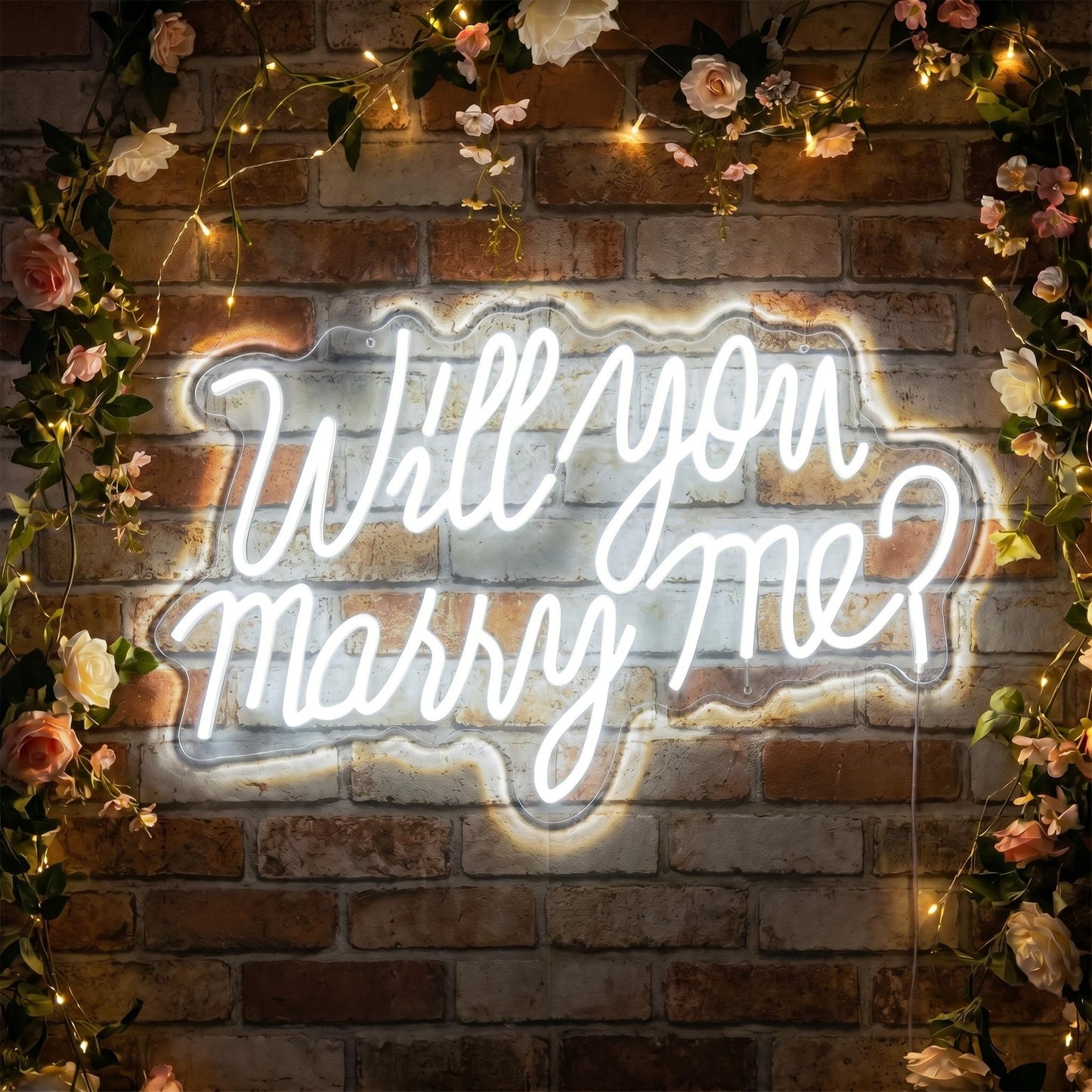 Will You Marry Me Neon Letter Sign, 21.7x13.8 Inch Acrylic LED Letter Sign Light Up Letters, Neon LED Signs for Wall Decor, Marriage Proposal, Wedding, Valentine's Day Decor (white)