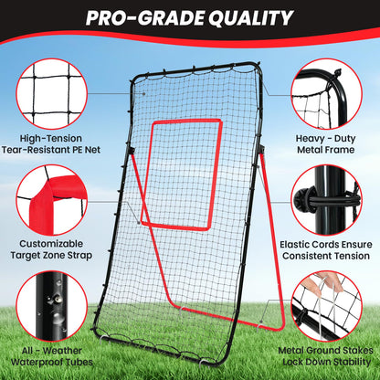 BAGAIL Volleyball Rebounder Net 7x4 Ft, Bounce Back Training Equipment with Unique Curved Frame for Better Catching, 5 Adjustable Angles for Volleying & Spiking, Easy Set Up & Sturdy Base - Red