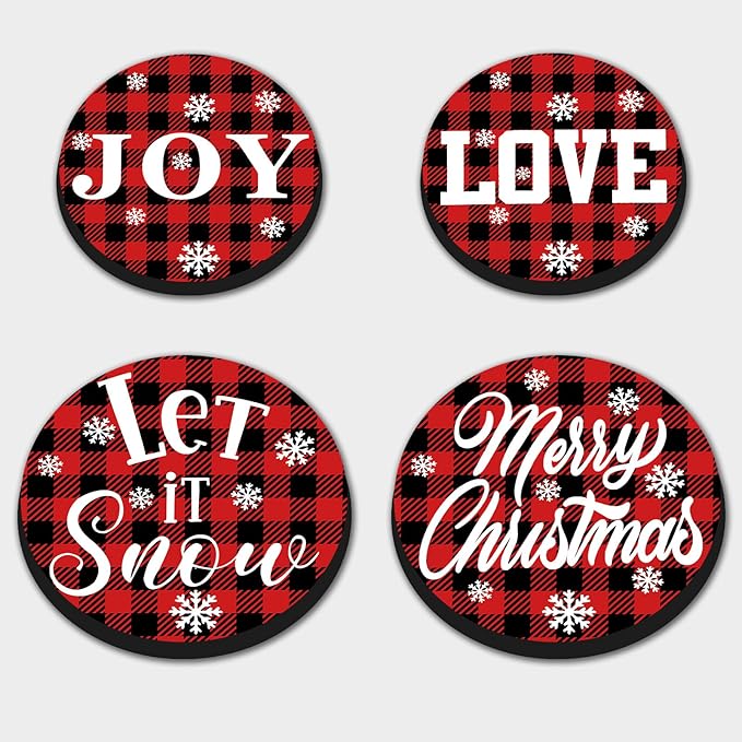 Xmas Decor Electric Stove Burner Covers，4 Pcs Halloween Decor Round Stove Burner Covers，8 Inches and 10 Inches，Gas Stove Burner Cover,Metal Cooktop Red Black Grid Decorative，Home Decor,Kitchen Decor