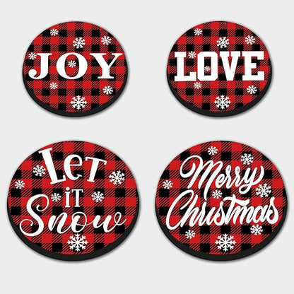 Xmas Decor Electric Stove Burner Covers，4 Pcs Halloween Decor Round Stove Burner Covers，8 Inches and 10 Inches，Gas Stove Burner Cover,Metal Cooktop Red Black Grid Decorative，Home Decor,Kitchen Decor