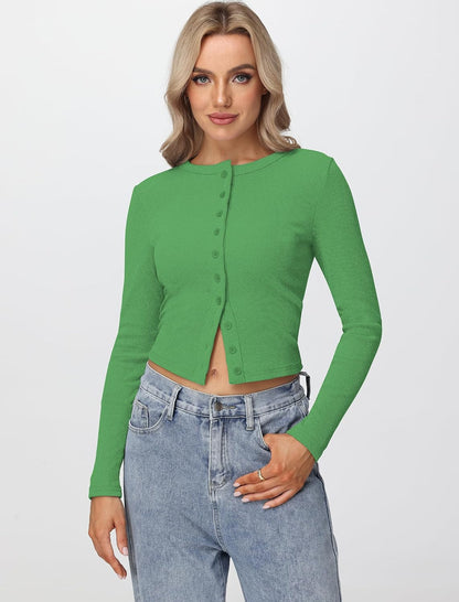Womens Long Sleeve Tops Fall Lightweight Cardigan Cropped Going Out Shirts Ribbed Button Down Cute Trendy 2025