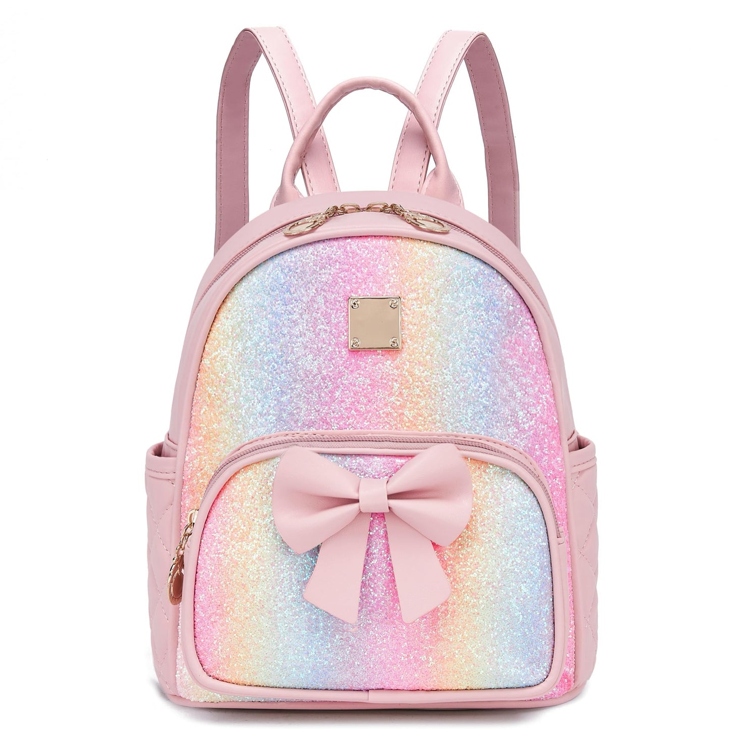 I IHAYNER Mini Backpcak for Girls Small Bowknot Quilted Leather Backpack Purse for Women Travel Cute Trendy Stuff Gifts for Kids Rainbow