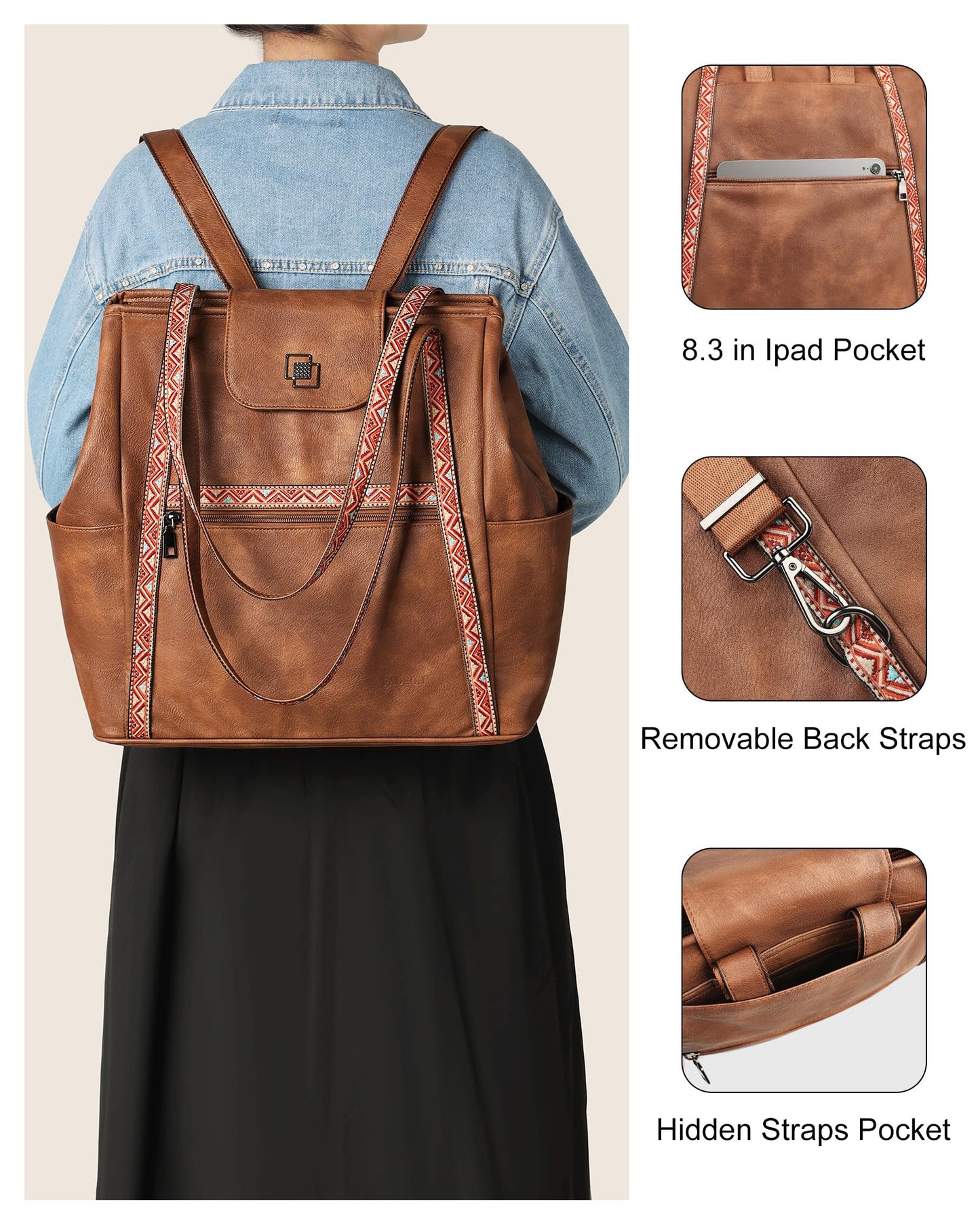 FADEON Large Laptop Tote Bag for Women Designer Leather Laptop Bag Fashion Travel Backpack Purse Shoulder Handbag Purple