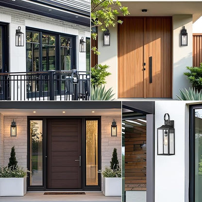 19" Large Dusk to Dawn Outdoor Lighting 2 Pack, Black Sensor Porch Lights Exterior Lighting Fixtures, Modern Wall Lantern Outdoor Wall Lights Waterproof Wall Sconce Lamp for House, Doorway, Garage